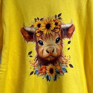 Highland cow shirt NEW floral cute kids small girls unisex fit